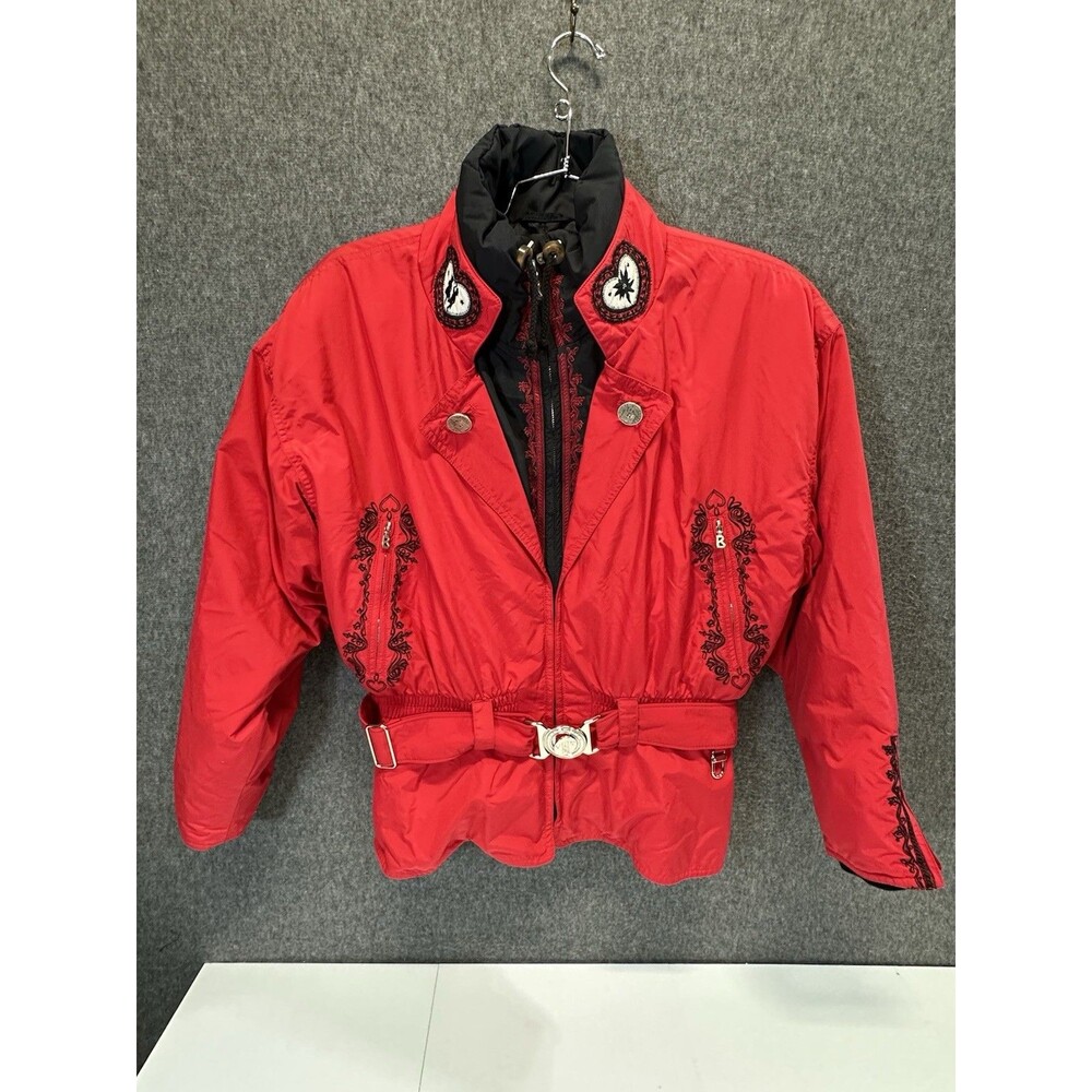 Bogner Womens Sz 14 Red Ski Embroidered Coat Jacket